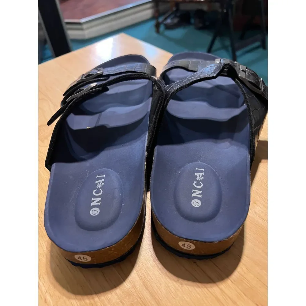 NCAI Men's Double Buckle Sandals Croc Pattern Navy Blue Comfort Slides‎ Size 45